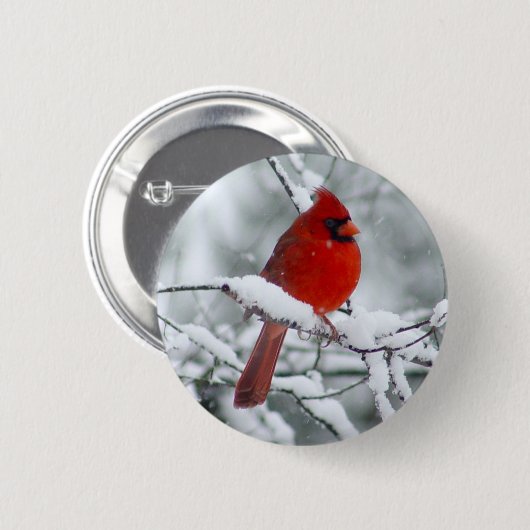 Roter Kardinal im Schnee-Knopf Button (Vorne & Hinten)