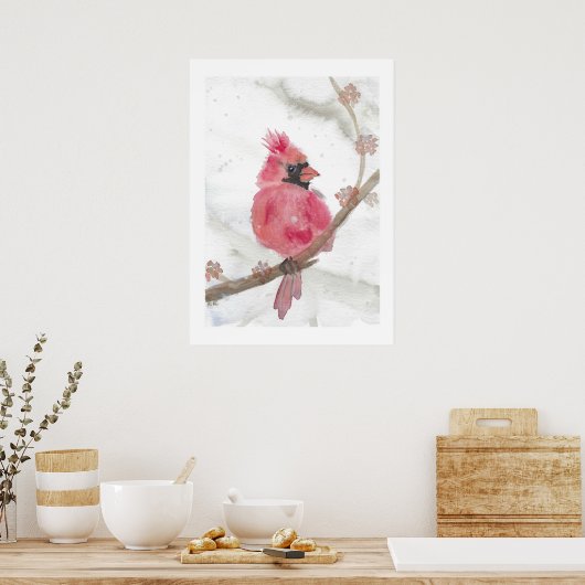 Roter Kardinal im Schnee Poster (Küche)