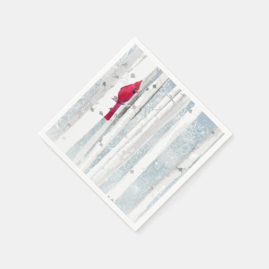Roter Kardinal im schönen, schneebedeckten Birkenw Serviette (Ecke)