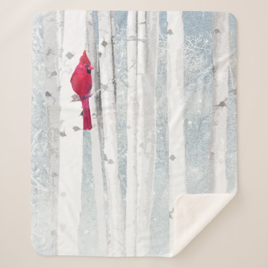 Roter Kardinal im schönen, schneebedeckten Birkenw Sherpadecke (Vorderseite)