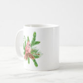 Roter Kardinal im Winter Evergreens Kaffeetasse (Vorderseite Links)