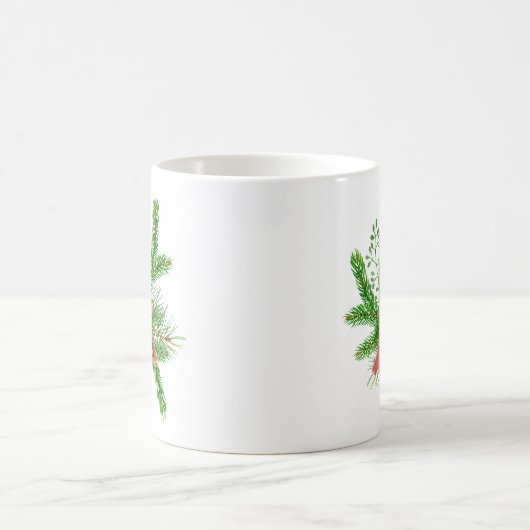Roter Kardinal im Winter Evergreens Kaffeetasse (Mittel)