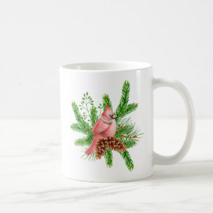 Roter Kardinal im Winter Evergreens Kaffeetasse
