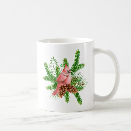 Roter Kardinal im Winter Evergreens Kaffeetasse (Rechts)