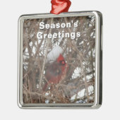 Roter Kardinal im Winterschmuck Ornament Aus Metall (Links)