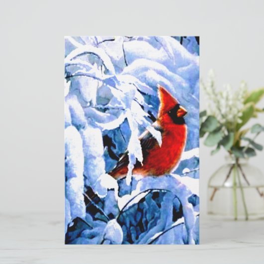 Roter Kardinal im Winterschnee Briefpapier (Stehend Vorderseite)