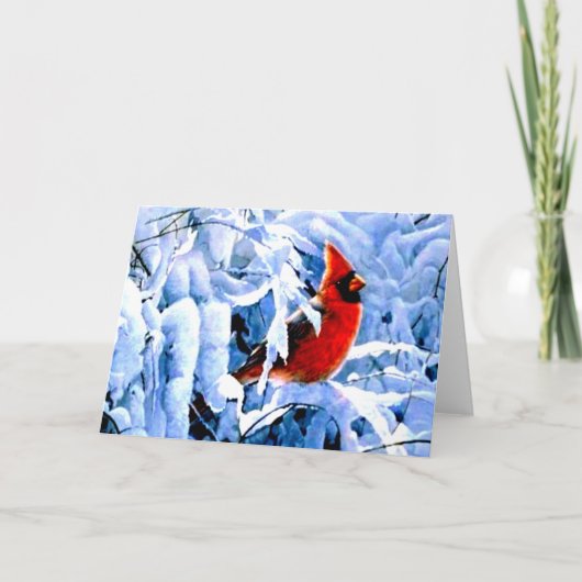 Roter Kardinal im Winterschnee Feiertagskarte (Vorderseite)