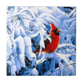 Roter Kardinal im Winterschnee Fliese (Vorderseite)