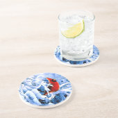 Roter Kardinal im Winterschnee Getränkeuntersetzer (Seite)