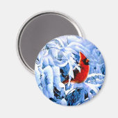 Roter Kardinal im Winterschnee Magnet (Vorderseite/Rückseite)