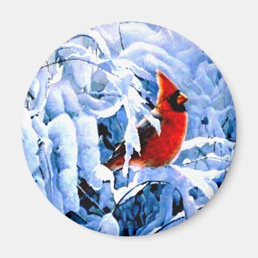 Roter Kardinal im Winterschnee Magnet (Vorne)