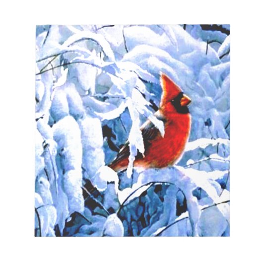 Roter Kardinal im Winterschnee Notizblock (Vorderseite)