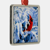 Roter Kardinal im Winterschnee Ornament Aus Metall (Rechts)