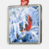 Roter Kardinal im Winterschnee Ornament Aus Metall (Links)