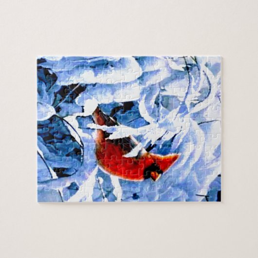 Roter Kardinal im Winterschnee Puzzle (Horizontal)