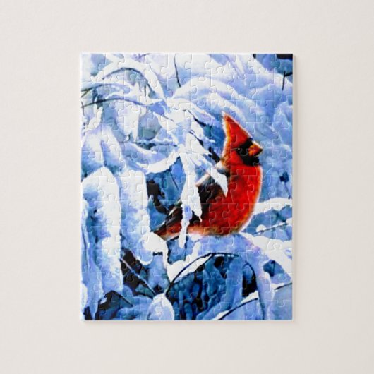 Roter Kardinal im Winterschnee Puzzle (Vertikal)