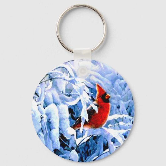 Roter Kardinal im Winterschnee Schlüsselanhänger (Vorderseite)