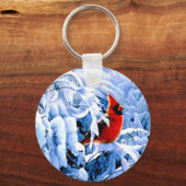 Roter Kardinal im Winterschnee Schlüsselanhänger (Vorderseite)