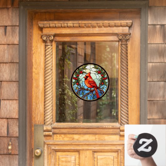 Roter Kardinal in einem Imitat aus festem Glas Fensteraufkleber (Haustür)