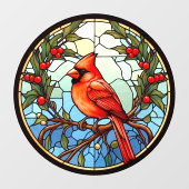 Roter Kardinal in einem Imitat aus festem Glas Fensteraufkleber (Blatt)