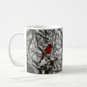 Roter Kardinal in einem schneebedeckten Baum Kaffeetasse