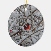 Roter Kardinal in einem schneebedeckten Baum Keramik Ornament (Links)