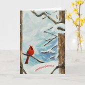 Roter Kardinal in Schneebäumen Weihnachtsfeiertag Karte (Gelbe Blume)