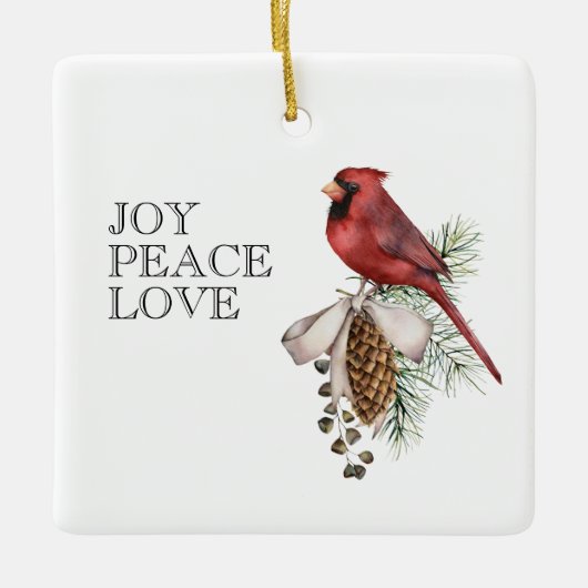 Roter Kardinal, JOACE PEACE LIEBE Editable Christm Keramikornament (Vorderseite)