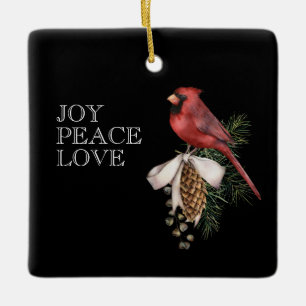 Roter Kardinal, JOACE PEACE LIEBE Editable Christm Keramikornament