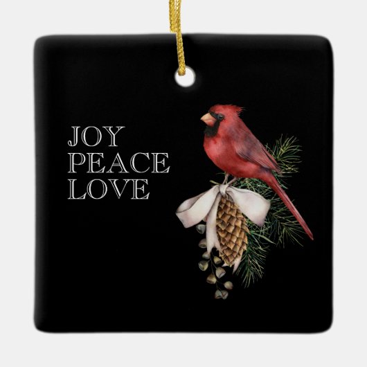 Roter Kardinal, JOACE PEACE LIEBE Editable Christm Keramikornament (Vorderseite)