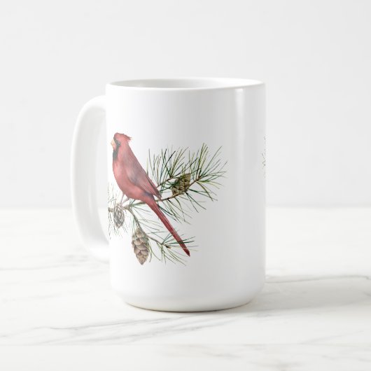 Roter Kardinal, Kiefernfüße, Weihnachten der Zweig Kaffeetasse (Vorderseite Links)