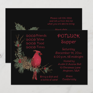 Roter Kardinal-Kranz-Weihnachts-Potluck-Abendessen Einladung