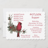 Roter Kardinal-Kranz-Weihnachts-Potluck-Abendessen Einladung (Vorderseite)