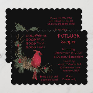 Roter Kardinal-Kranz-Weihnachts-Potluck-Abendessen Einladung