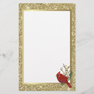 Roter Kardinal mit Glittery Gold Border Briefpapier