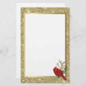Roter Kardinal mit Glittery Gold Border Briefpapier (Vorne/Hinten)
