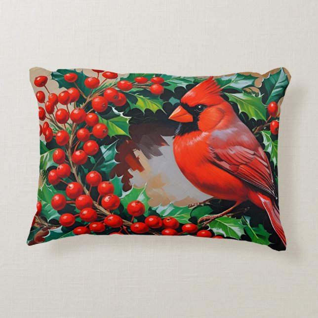 Roter Kardinal mit Kranz Dekokissen (Rückseite)