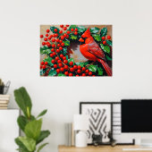 Roter Kardinal mit Kranz Poster (Heimbüro)
