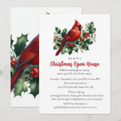 Roter Kardinal mit Stechpalmen-Weihnachts-Open-Hou Einladung (Vorne/Hinten)