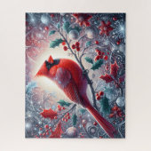 Roter Kardinal mit Stechpalmenbeere Puzzle (Vertikal)