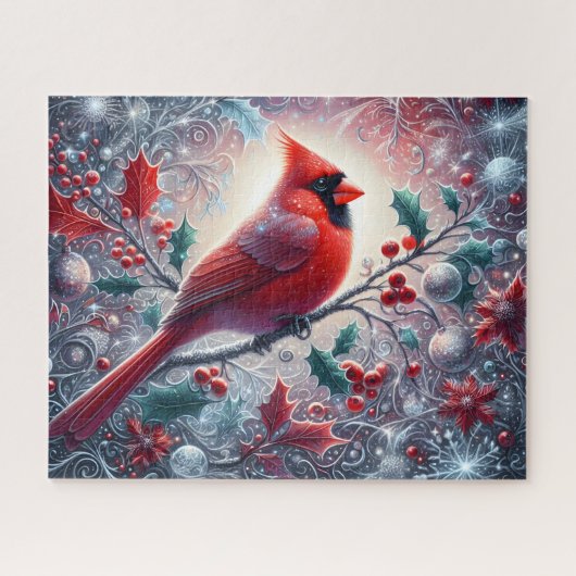 Roter Kardinal mit Stechpalmenbeere Puzzle (Horizontal)