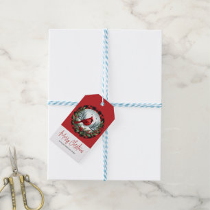Roter Kardinal mit Stechpalmenbeeren Geschenkanhänger