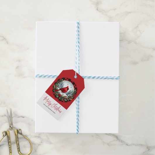Roter Kardinal mit Stechpalmenbeeren Geschenkanhänger (Mit Garn)