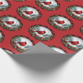 Roter Kardinal mit Stechpalmenbeeren Geschenkpapier (Ecke)