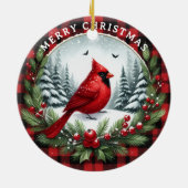 Roter Kardinal mit Stechpalmenbeeren Keramik Ornament (Hinten)