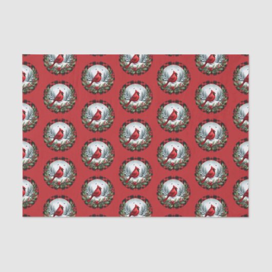 Roter Kardinal mit Stechpalmenbeeren Seidenpapier (Vorderseite)