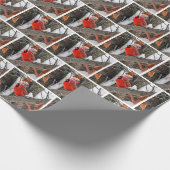 Roter Kardinal mit Winterhut Geschenkpapier (Ecke)