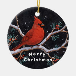 Roter Kardinal mit Winterroten Berries Keramik Ornament