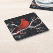 Roter Kardinal mit Winterroten Berries Rechteckiger Pappuntersetzer (angewinkelt)