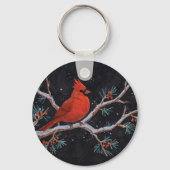 Roter Kardinal mit Winterroten Berries Schlüsselanhänger (Vorderseite)